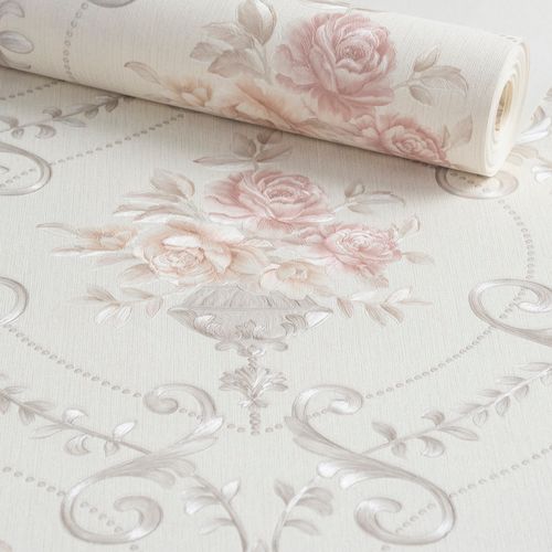 Papel de Parede Decoratto Floral Rosas Damask - Medidas: 10 metros x 53 cm