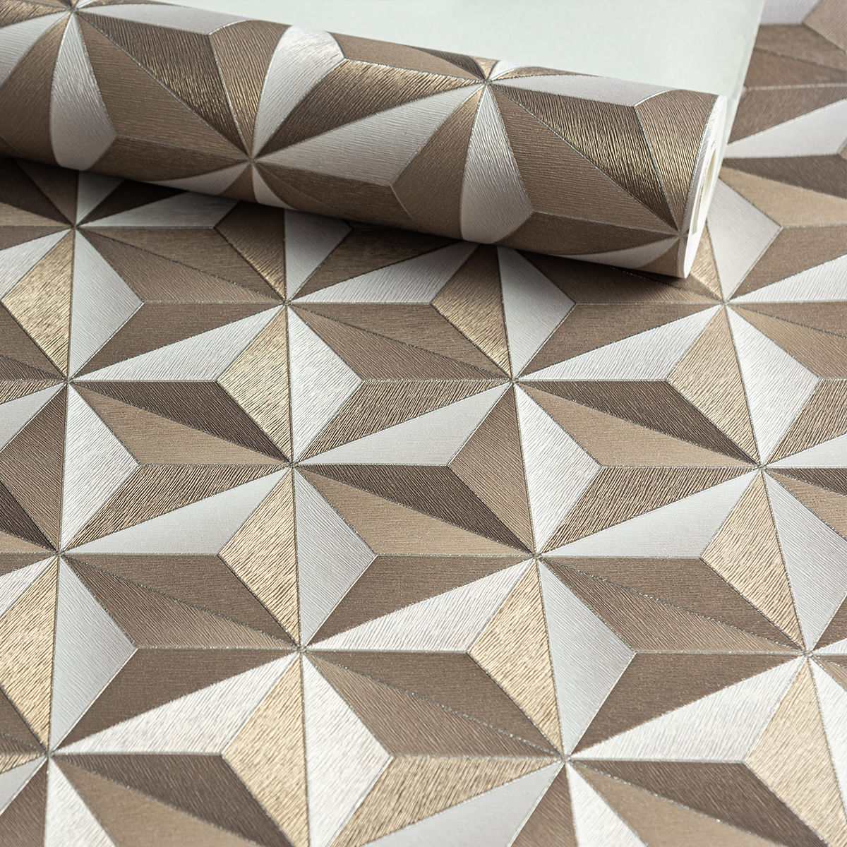Papel de Parede 3D Geométrico Decoratto 10 metros x 53 cm - Cor: Bronze