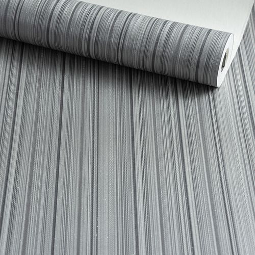Papel de Parede Decoratto Cinza Listrado Alto-Relevo - Medidas: 10 metros x 53 cm