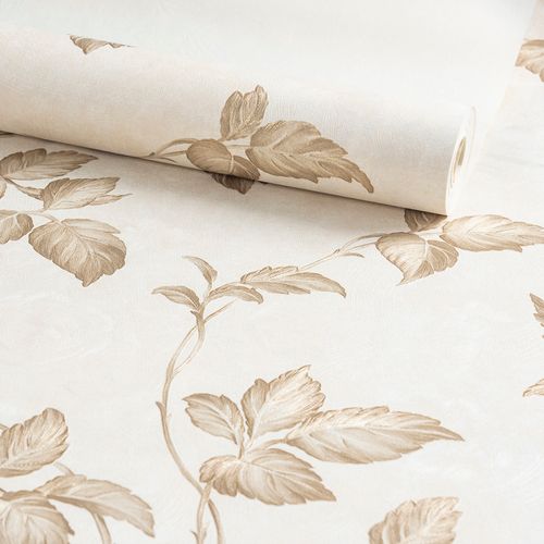 Papel de Parede Decoratto Bege Tom Sobre Tom Folhas - Medidas: 10 metros x 53 cm