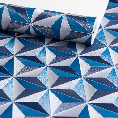 Papel de Parede Azul 3D Geométrico Decoratto