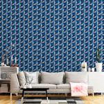 Sala-decorada-com-o-Papel-de-parede-geometrico-tridimensional-azul