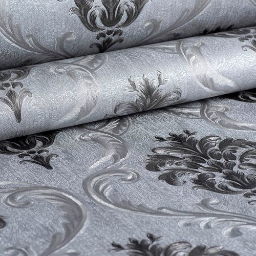 Papel de Parede Decoratto Prata e Preto Arabesco - Medidas: 10 metros x 53 cm