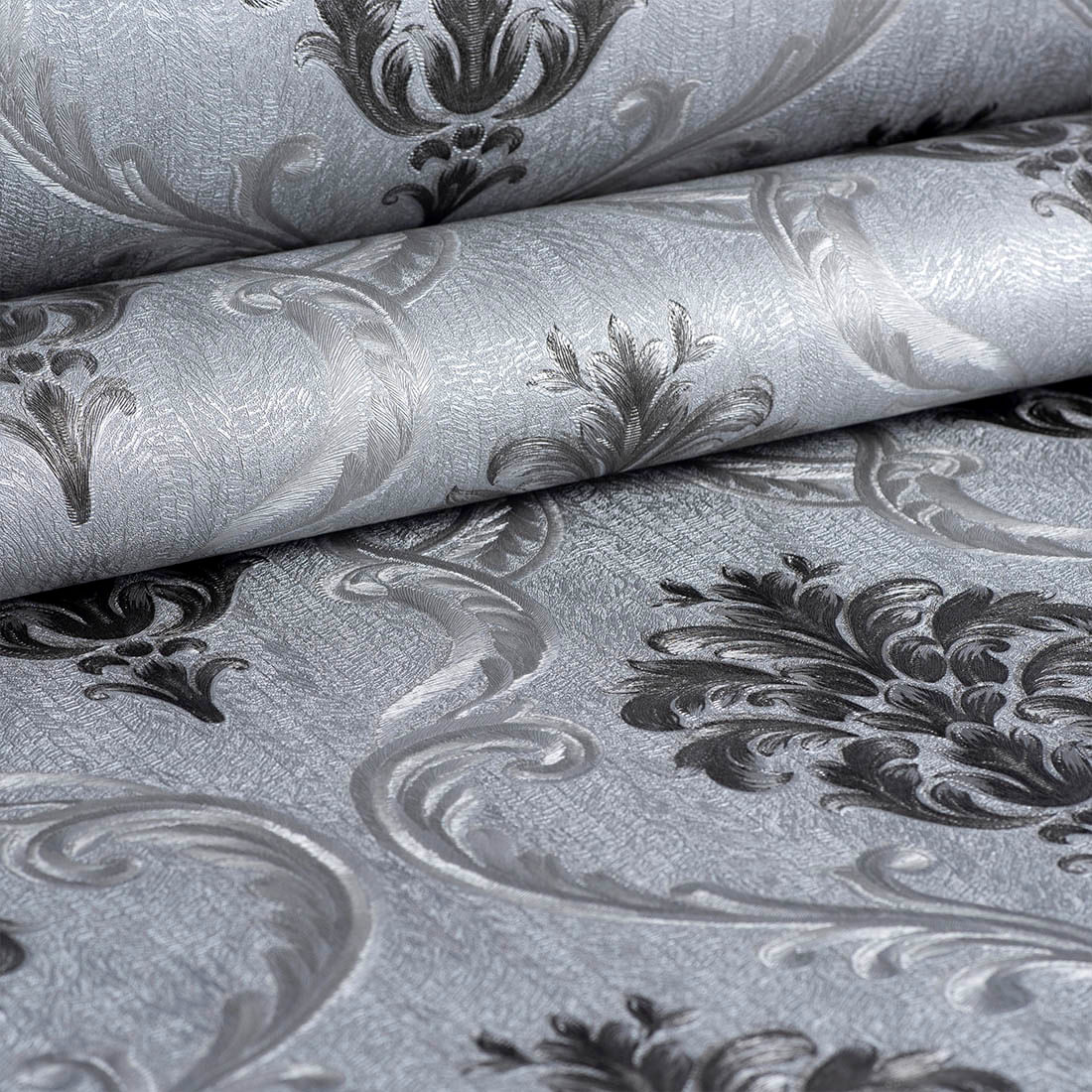 Papel de Parede Decoratto Prata e Preto Arabesco - Medidas: 10 metros x 53 cm