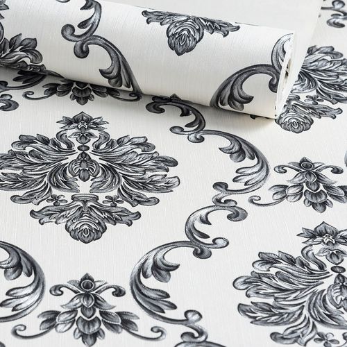 Papel de Parede Decoratto Preto e Branco Arabesco - Medidas: 10 metros x 53 cm