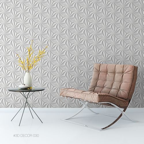Papel de Parede Adesivo 3D Relevo Florido Branco e Cinza - Medidas: 48 x 300 cm