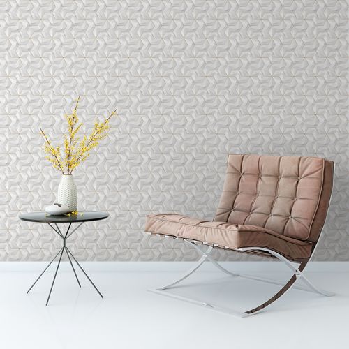 Papel de Parede Adesivo 3D Ladrilhos Cinza e Branco - Medidas: 48 x 300 cm
