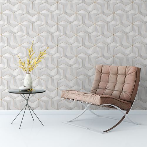 Papel de Parede Adesivo 3D Amarílis Branco e Cinza - Medidas: 48 x 300 cm