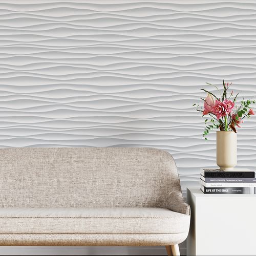Papel de Parede Adesivo 3D Maresias Branco e Cinza - Medidas: 48 x 300 cm