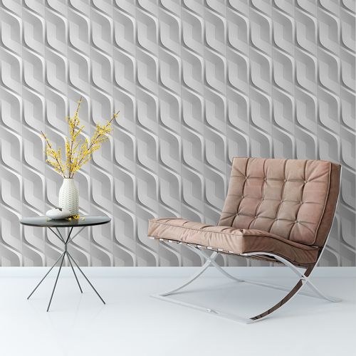 Papel de Parede Adesivo 3D Ondas em Relevo Cinza - Medidas: 48 x 300 cm