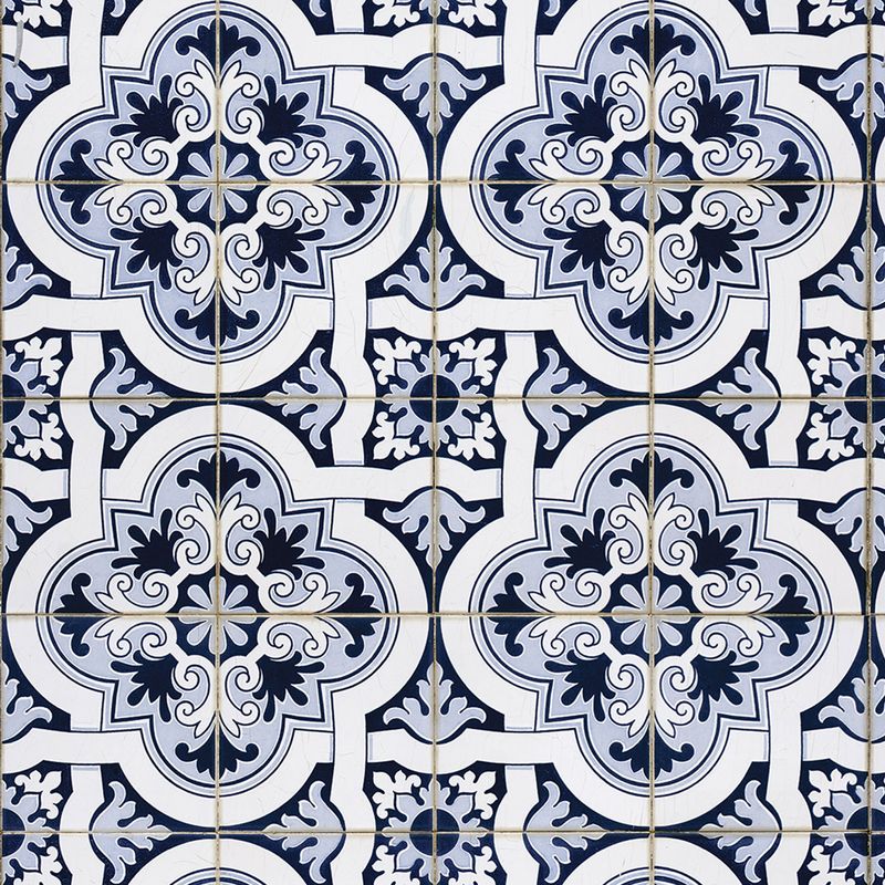 Imagem aproximada de azulejo branco com azul escuro