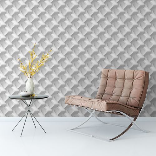 Papel de Parede Adesivo 3D Waves Branco e Cinza - Medidas: 48 x 300 cm