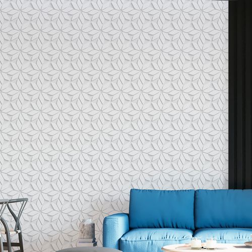 Papel de Parede Adesivo 3D Flores Cinza e Branco - Medidas: 48 x 300 cm