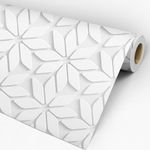 Papel de Parede Adesivo 3D Cinza e Branco Flores