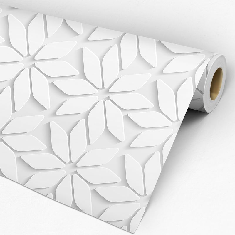 Papel de Parede Adesivo 3D Cinza e Branco Flores