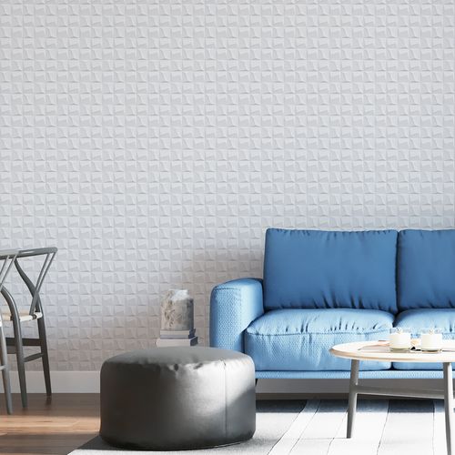 Papel de Parede Adesivo 3D Geométrico Cinza e Branco - Medidas: 48 x 300 cm