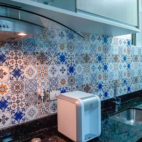 Papel de Parede Adesivo Azulejo Azul e Marrom