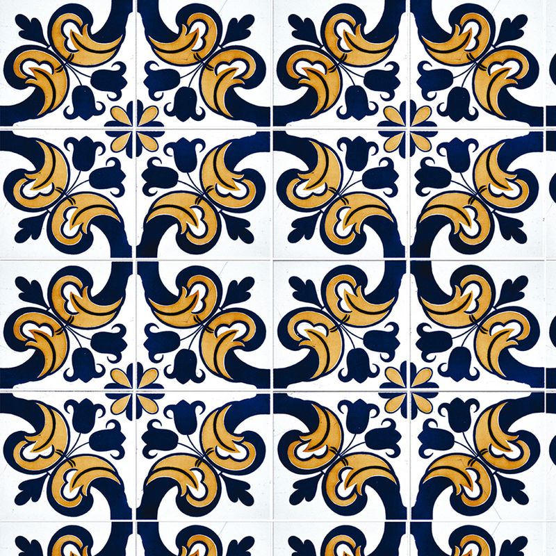 Estampa de Papel de Parede Adesivo Azulejo Azul Escuro e Laranja