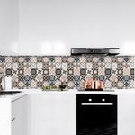 Papel De Parede Adesivo Azulejo Cozinha Vintage Português Marrom e Bege