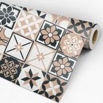 rolo de Papel De Parede Adesivo Azulejo Cozinha Vintage formas geométricas tons terrosos