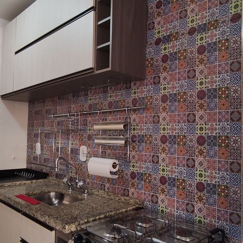 Papel De Parede Adesivo Azulejo Cozinha Vintage Português Colorido - Medidas: 48 x 300 cm