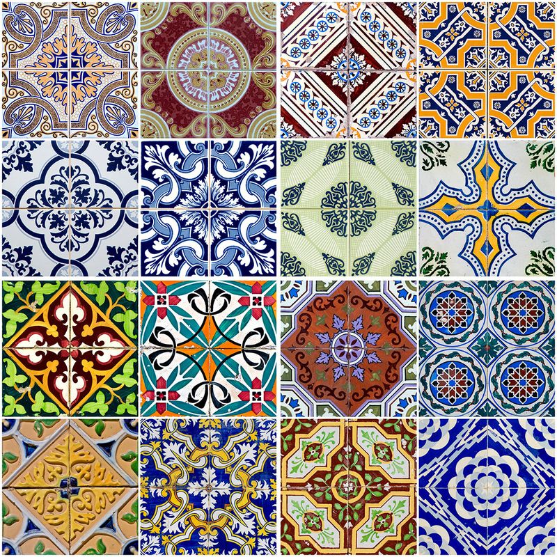 Estampa Papel De Parede Adesivo Azulejo Cozinha Vintage Português Colorido