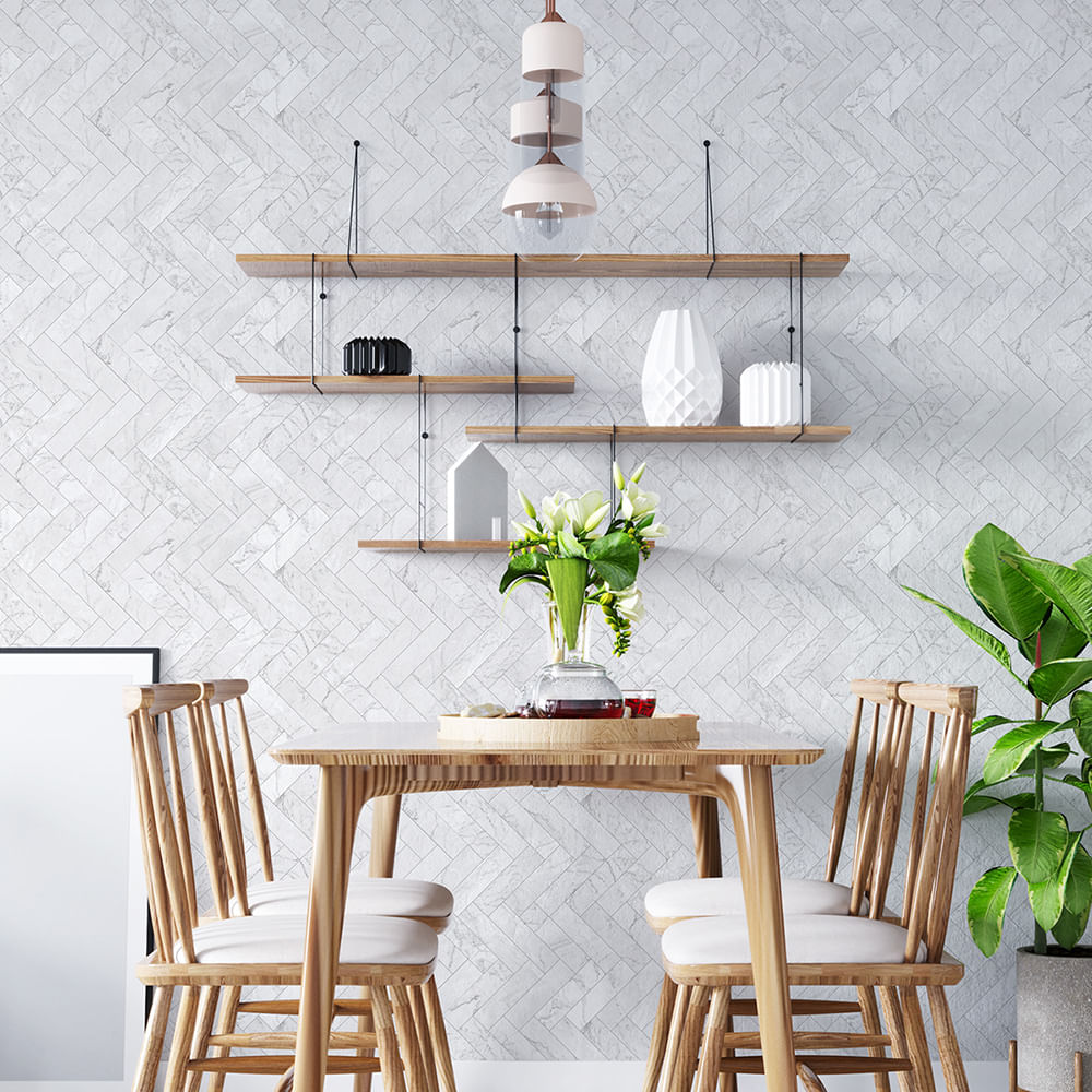 Papel de Parede Adesivo Azulejo Mármore Branco e Cinza - Medidas: 48 x 300  cm | GF Casa Decor - GF Casa Decor, image size:1000x1000