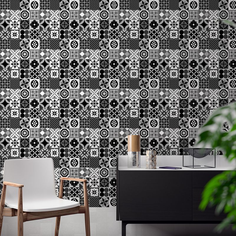 Papel de Parede Adesivo Azulejo Preto e Branco