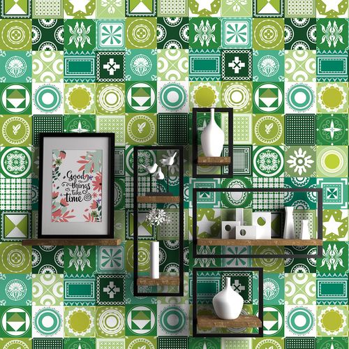 Papel de Parede Adesivo Azulejo Tons de Verde - Medidas: 48 x 300 cm