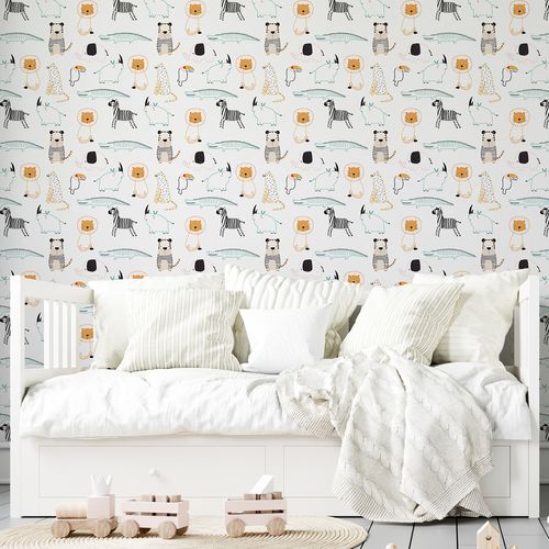 Papel de Parede Adesivo Infantil Animais Safari Zoo - Medidas: 48 x 300 cm