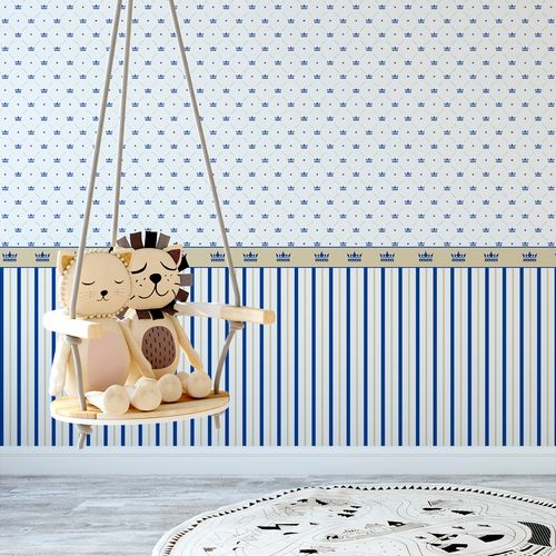 Papel de Parede Adesivo Infantil Azul e Bege Coroas - Medidas: 48 x 300 cm