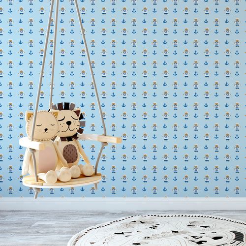 Papel de Parede Adesivo Infantil Azul Ursinhos Marinheiros - Medidas: 48 x 300 cm