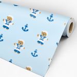 Rolo de papel de Parede Adesivo Infantil Azul Ursinhos Marinheiros