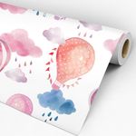 Rolo de Papel de Parede Adesivo Infantil Branco Balões em Aquarela