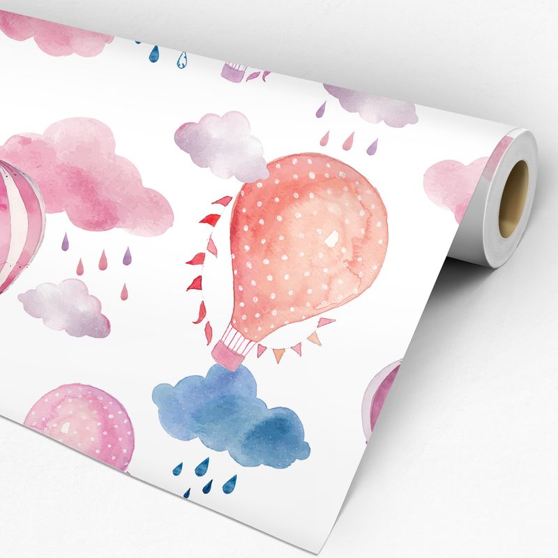 Rolo de Papel de Parede Adesivo Infantil Branco Balões em Aquarela