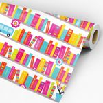 Rolo do Papel de Parede Adesivo Infantil Branco Estante com Livros, Corujas e Flores