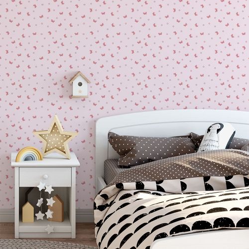 Papel de Parede Adesivo Infantil  Rosa Borboletas - Medidas: 48 x 300 cm