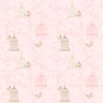 Papel de Parede Adesivo Infantil Rosa Borboletas e Gaiola
