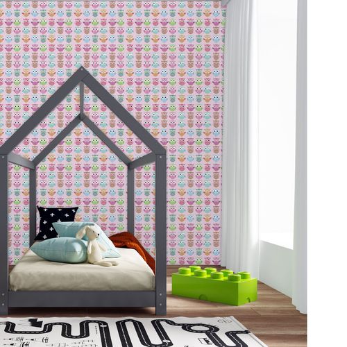 Papel de Parede Adesivo Infantil Rosa Corujinhas - Medidas: 48 x 300 cm