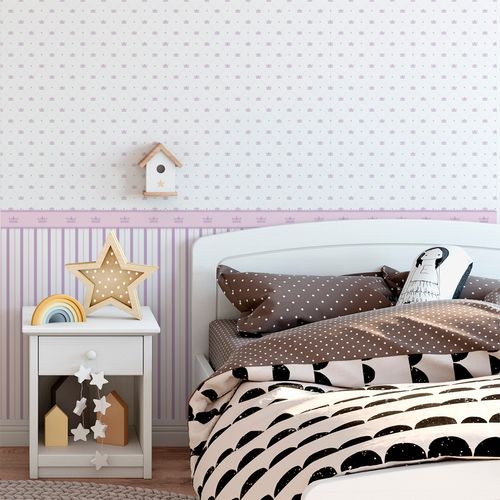 Papel de Parede Adesivo Infantil Rosa e Lilás Coroas - Medidas: 48 x 300 cm