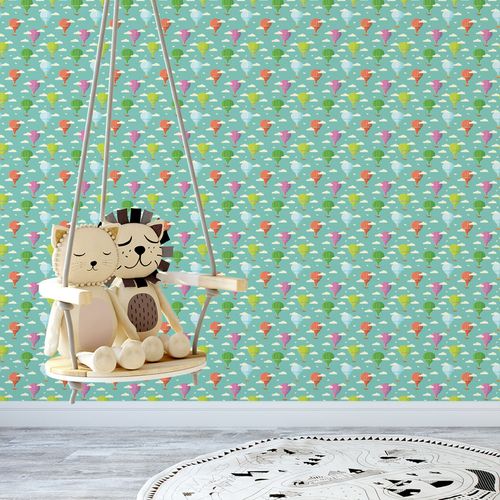 Papel de Parede Adesivo Infantil Verde Balões Coloridos - Medidas: 48 x 300 cm