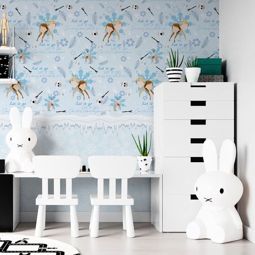 Papel de Parede Adesivo Teens Disney Frozen Elza Anna Olaf Gelo Neve - Medidas: 48 x 300 cm