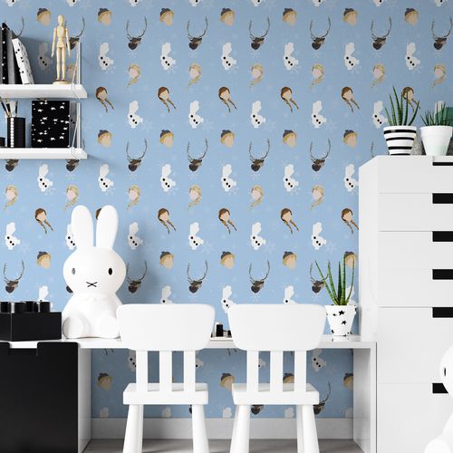 Papel de Parede Adesivo Teens Geek Disney Frozen Elza Anna Olaf Kristoff Sven - Medidas: 48 x 300 cm