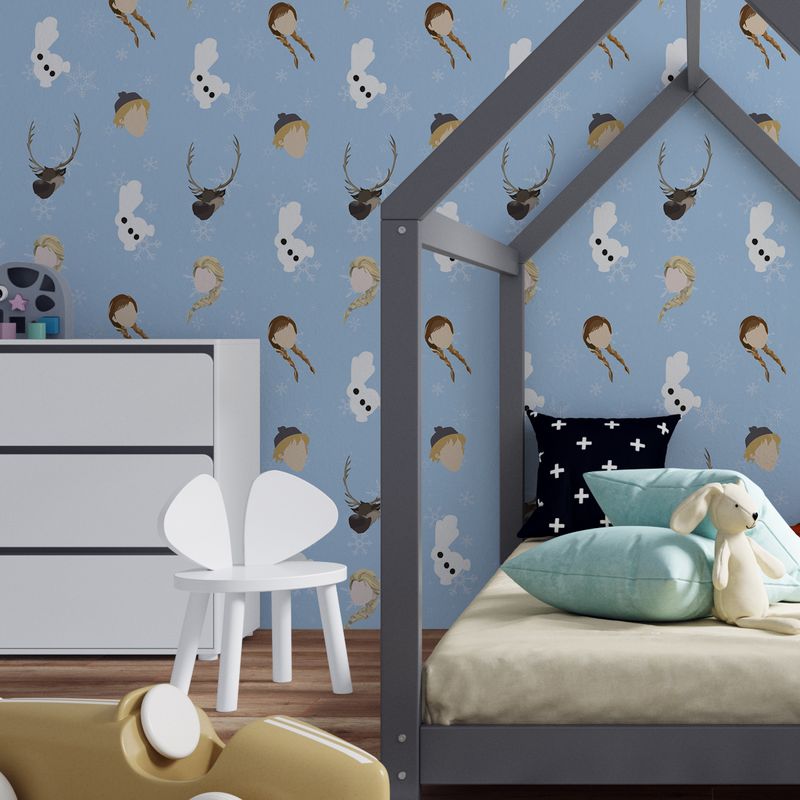 Papel de Parede Adesivo Teens Geek Disney Frozen Elza Anna Olaf Kristoff Sven em quarto infantil