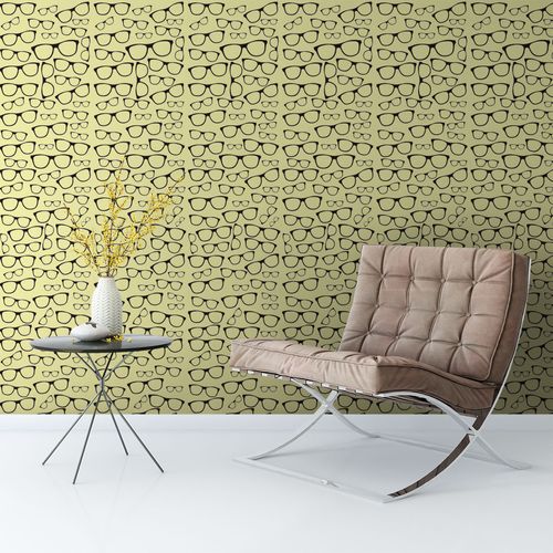 Papel de Parede Adesivo Casual Óculos Amarelo e Preto - Medidas: 48 x 300 cm