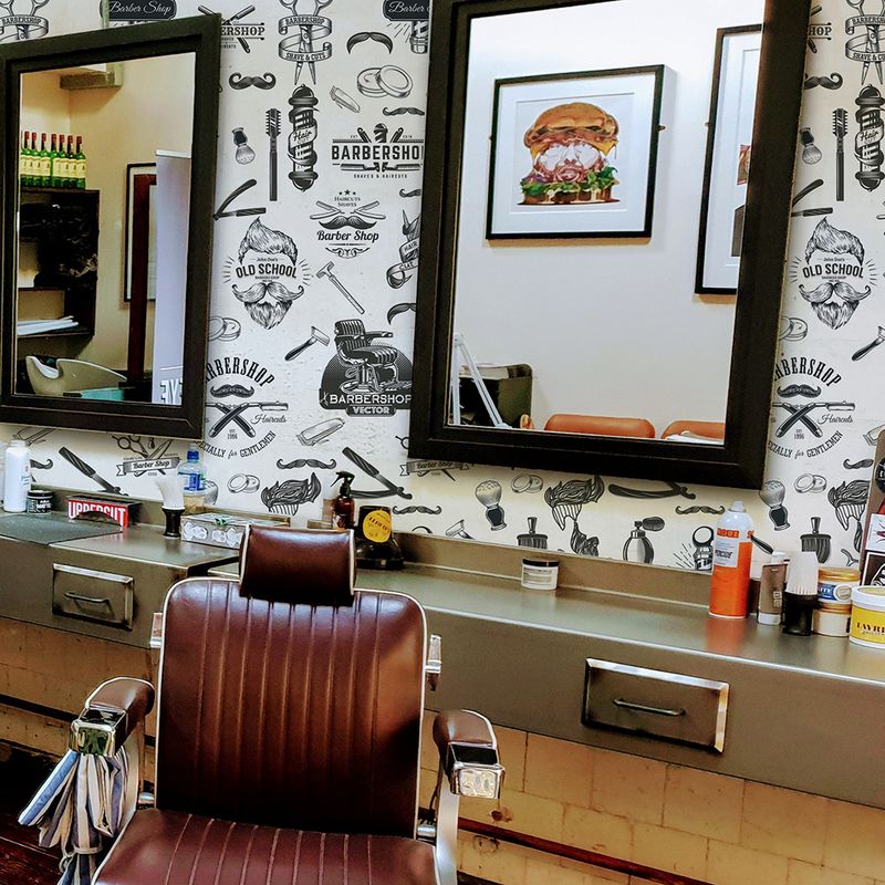 Papel de parede adesivo barbearia em barbearia