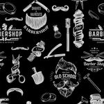 papel de parede  preto com desenhos temáticos para barbearia visto de perto