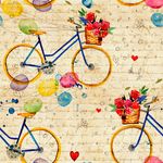 Papel de Parede Adesivo Casual Bege Bicicleta Balões Rosas