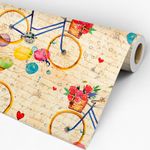 Papel de Parede Adesivo Casual Bege Bicicleta Balões Rosas