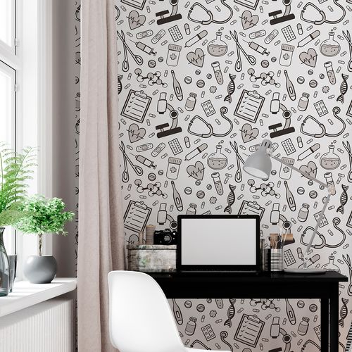 Papel de Parede Adesivo Casual  Preto Consultório Médico Hospital Laboratório - Medidas: 48 x 300 cm